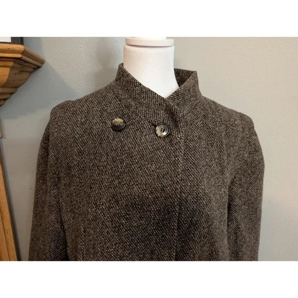 Vintage Arlette Wool Tweed Coat Made in USA Brown Herringbone Wool - Picture 4 of 10